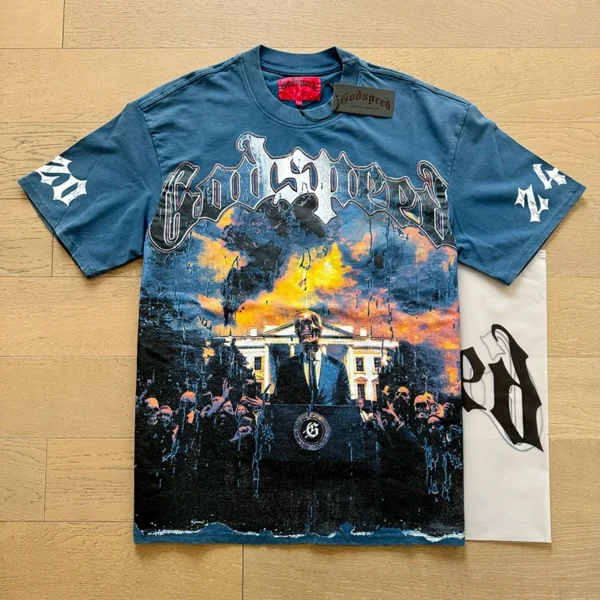 Camiseta hombres mujeres High Street Fire impreso cuello redondo manga corta pareja suelta Casual Top camiseta Foto Real Godspeed - Imagen 7