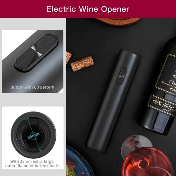 Abridor de vino eléctrico, sacacorchos automático con batería AA, abridor de botellas de vino con cortador de papel de aluminio para cocina, Bar, fiesta en casa, vino Lov - Imagen 5