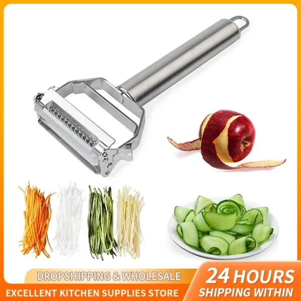 Pelador de frutas y verduras de acero inoxidable, rallador multifunción, pelador de juliana, rebanada de melón, patata, zanahoria, pepino, herramienta de cocina para el hogar