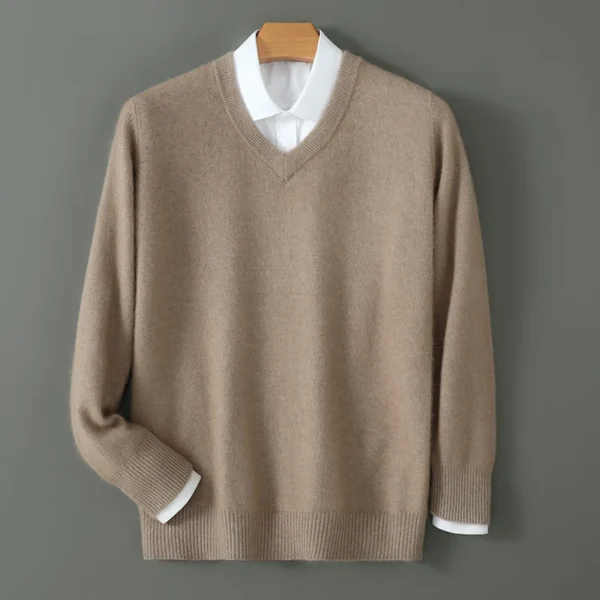 Suéter con cuello en V suéter de cachemira de visón para hombre prendas de punto sólidas informales ropa holgada de talla grande para hombre marca de alta gama - Imagen 16