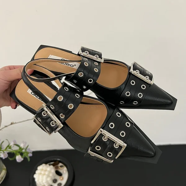 Zapatos planos para mujer, zapatos con talón descubierto a la moda con punta estrecha, zapatos Lolita para mujer, sandalias de lujo con hebilla para exteriores para mujer Mary Janes 2025 - Imagen 7