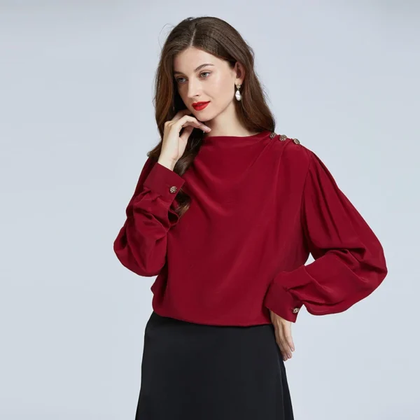 Blusas de seda elegantes para mujer, pulóveres informales, ropa de mujer para primavera y verano, camisa con botones de lujo " - Imagen 5