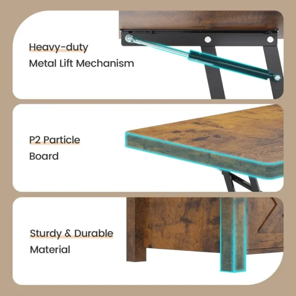 Mesa de centro elevable, mesas de centro convertibles 4 en 1 con almacenamiento y compartimento oculto para sala de estar - Imagen 5