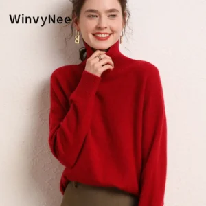 Suéter rojo de lana, jerséis informales holgados con cuello alto, prendas de vestir exteriores suaves de gran tamaño para invierno A 1103002 B B B WinvyNee-ropa de mujer
