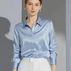 Camisas y blusas con acabado satinado que combinan con todo, ropa de mujer, Top informal OL, camisas elegantes con botones de manga larga, blusas sólidas francesas
