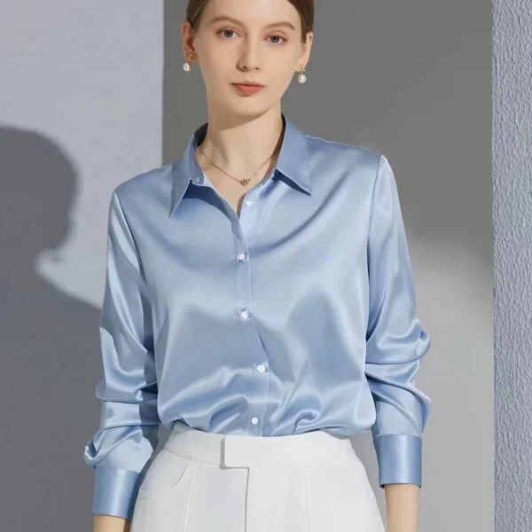 Camisas y blusas con acabado satinado que combinan con todo, ropa de mujer, Top informal OL, camisas elegantes con botones de manga larga, blusas sólidas francesas