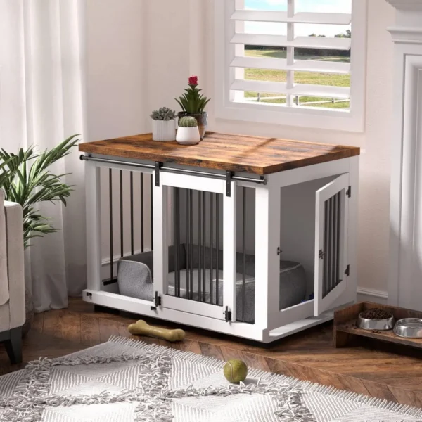 Muebles para cajas para perros grandes de hasta 60 libras. - Perrera para cachorros con puerta de granero con tapa de granja engrosada y barras de metal - 37 pulgadas de ancho - W - Imagen 3