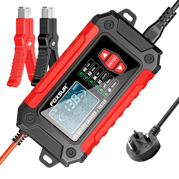 Cargador y probador de batería de coche 2 en 1, 12V, 6A, pantalla LCD de 1,9 ", mantenimiento de batería inteligente de plomo y ácido AGM LiFePO4 para motocicleta y camión - Imagen 9