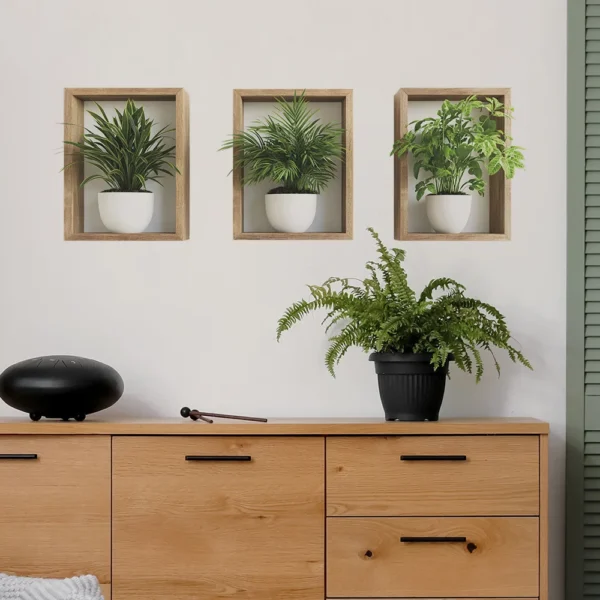 Pegatina de pared con diseño de plantas, pegatina de pared con patrón de maceta, decoración de pared de fondo y embellecimiento, accesorios para el hogar 3 uds - Imagen 5