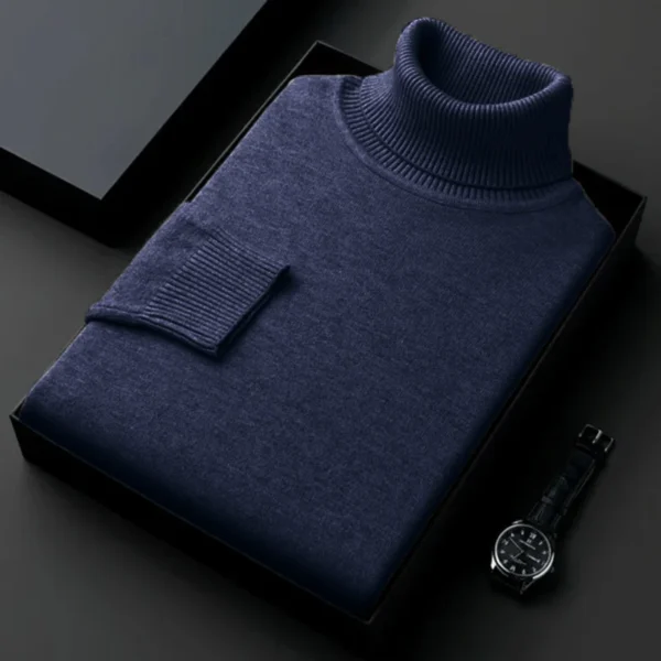 Suéter de cuello alto de punto de alta calidad para hombre, ropa de chándal antipelusas, jersey de manga larga ajustado, ropa de tendencia de Color sólido - Imagen 2