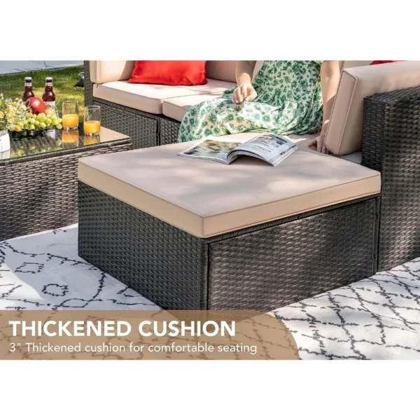 Juego de muebles de Patio de 5 piezas, sofá seccional para Patio exterior para todo tipo de clima, sofás para asientos de Patio de mimbre tejido Manual - Imagen 3