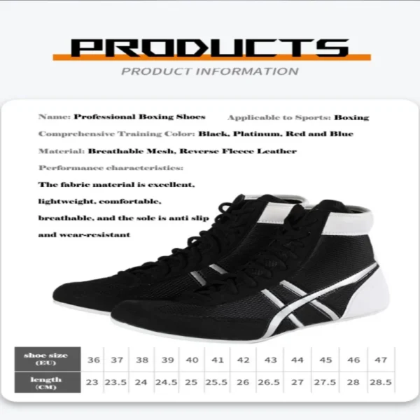 Zapatos de boxeo profesionales Unisex, transpirables, resistentes al desgaste, antideslizantes, zapatillas de lucha, calzado de entrenamiento de gimnasia - Imagen 3