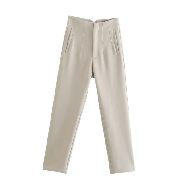 Pantalones rectos a la moda para mujer, pantalones con cremallera frontal de cintura alta, pantalones Vintage de longitud completa para mujer elegante - Imagen 20
