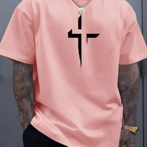 Camiseta de manga corta con cuello redondo para hombre, 100% de algodón puro, informal, holgada, de talla grande, con estampado creativo cruzado, deportiva, cómoda, de verano