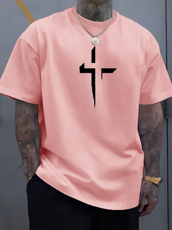 Camiseta de manga corta con cuello redondo para hombre, 100% de algodón puro, informal, holgada, de talla grande, con estampado creativo cruzado, deportiva, cómoda, de verano