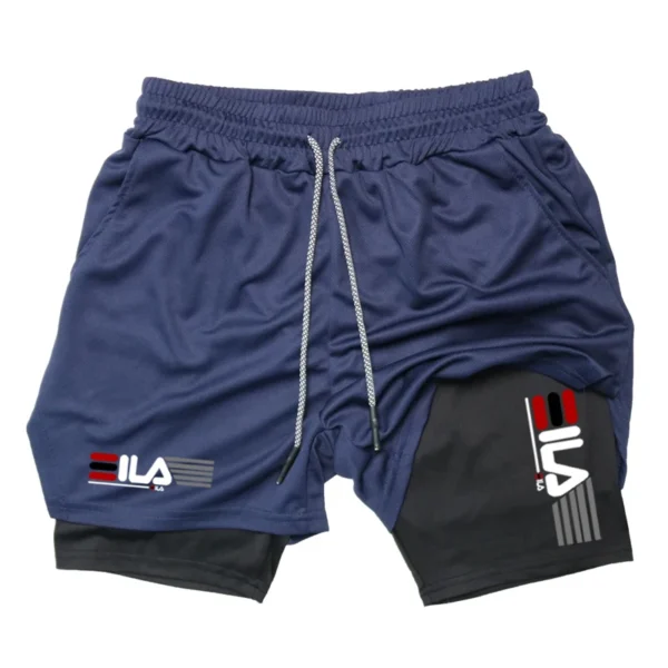 Pantalones cortos de compresión para hombre, pantalones cortos deportivos transpirables de doble capa 2 en 1 para gimnasio de verano, pantalones cortos de playa informales de secado rápido - Imagen 5