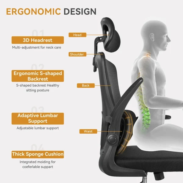 Silla de oficina ergonómica con respaldo alto, sillas deslizantes de malla para ordenador de juegos, sillón giratorio ajustable, muebles comerciales para el hogar - Imagen 5