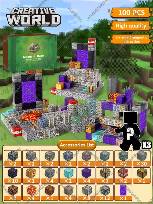 Bloques de construcción magnéticos, cubo magnético, juego de juguetes del mundo de la mina, cubos apilables sensoriales Montessori, juego de construcción, regalo de cumpleaños - Imagen 21