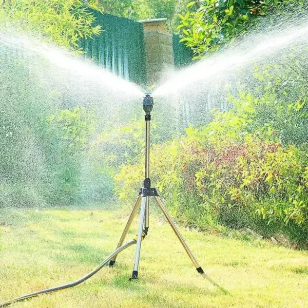 Aspersor giratorio automático de jardín de 360 grados, juego de trípode de acero inoxidable, soporte de riego, herramienta de aspersor de césped y jardín con chorro de agua - Imagen 4