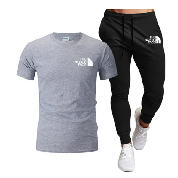 Pantalones de chándal largos ropa de calle conjuntos de 2 piezas ropa de hombre Verano 2025 hombres Tops 100% moda algodón manga corta - Imagen 3
