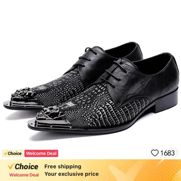 Zapatos de cuero negro para hombre, zapatos de vestir con gorra de Metal frontal, zapatos de diseñador para hombre, mocasines de lujo, talla 46 47 48 49