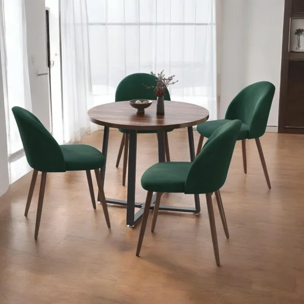 Juego de mesa de comedor redonda moderna de 5 piezas, mesa de madera de 35 pulgadas con 4 sillas tapizadas de terciopelo, muebles compactos que ahorran espacio para - Imagen 6