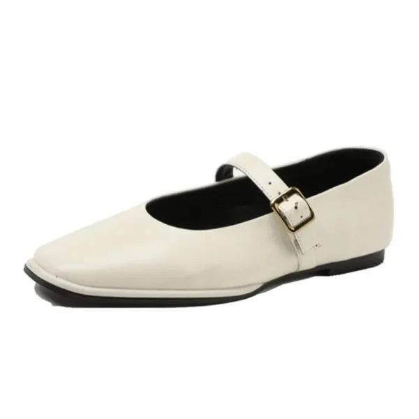 Zapatos Mary Jane de cuero genuino para mujer 2025, nuevos zapatos de Ballet a presión, zapatos planos de piel de vaca con punta cuadrada para mujer - Imagen 8