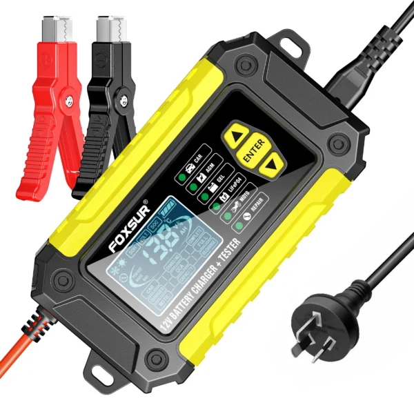 Cargador y probador de batería de coche 2 en 1, 12V, 6A, pantalla LCD de 1,9 ", mantenimiento de batería inteligente de plomo y ácido AGM LiFePO4 para motocicleta y camión - Imagen 14