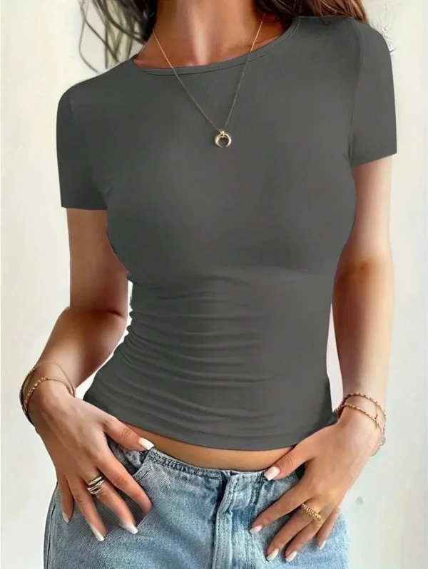 Camisetas básicas para mujer, Tops cortos de manga corta con cuello redondo, camisetas bonitas de verano, camisetas ajustadas, ropa Y2k 2024 - Imagen 11