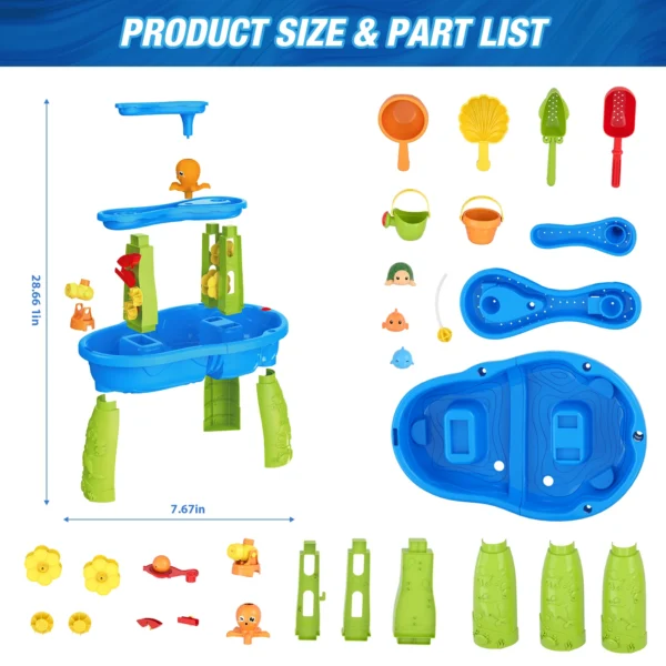 Mesa de agua y arena para niños, juguetes de playa para niños, juego de jardín al aire libre, playa de verano, bricolaje, juguete interactivo para padres e hijos - Imagen 4