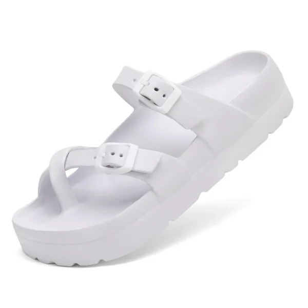 Sandalias deslizantes cómodas para hombres y mujeres, Sandalias planas EVA con doble hebilla ajustable, Sandalias ligeras y gruesas con suela antideslizante - Imagen 11
