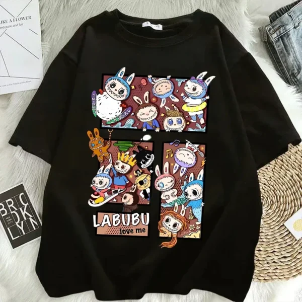 Camisetas Pop Mart Labubu para mujer, moda de Anime, Top de manga corta, camiseta blanca y negra de Hip Hop de verano, ropa de alta calidad - Imagen 17