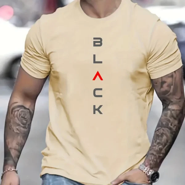 Camiseta de manga corta con cuello redondo y estampado negro 100% algodón de talla grande informal de verano para hombre - Imagen 8