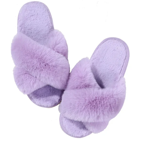Zapatillas de casa peludas a la moda, chanclas de piel esponjosa para mujer, zapatillas planas peludas para dormitorio, zapatos de interior con banda cruzada de suela gruesa - Imagen 9
