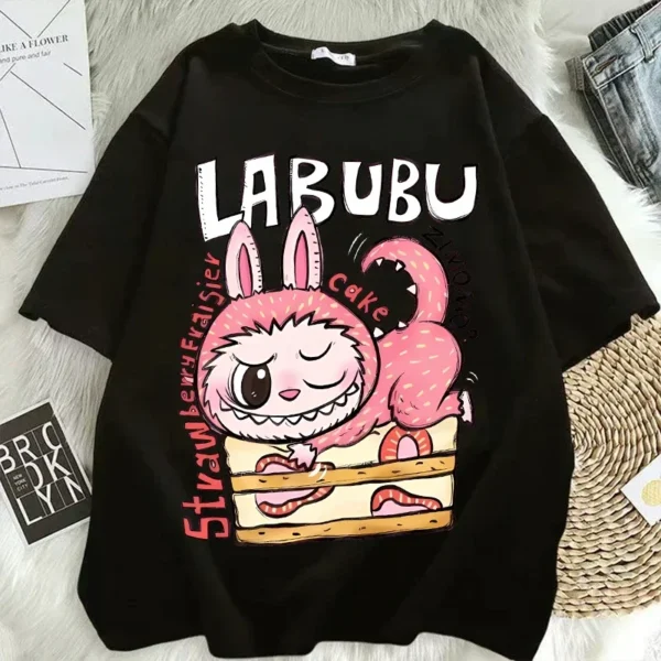 Camisetas Pop Mart Labubu para mujer, moda de Anime, Top de manga corta, camiseta blanca y negra de Hip Hop de verano, ropa de alta calidad - Imagen 28