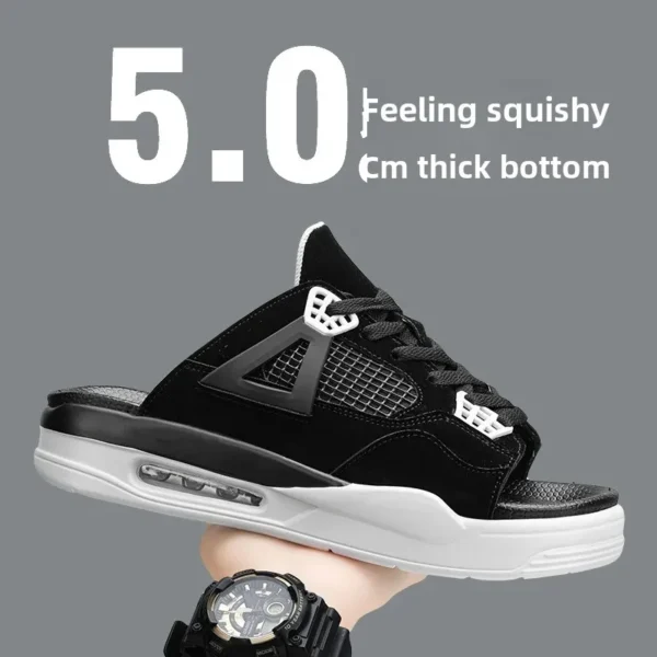 Zapatillas de moda para hombre, novedad de verano, estilo transfronterizo, talla grande, antideslizante, parte inferior gruesa, cojín de aire, zapatos de playa de una sola línea - Imagen 2