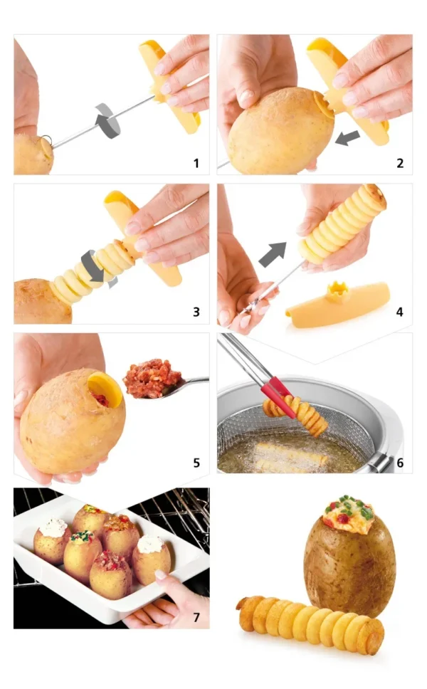 Rebanador de patatas creativo, bandeja giratoria para patatas, rebanador en espiral, cuchillo con mango, rollo de patata cortada, accesorios de cocina, herramientas para patatas - Imagen 6