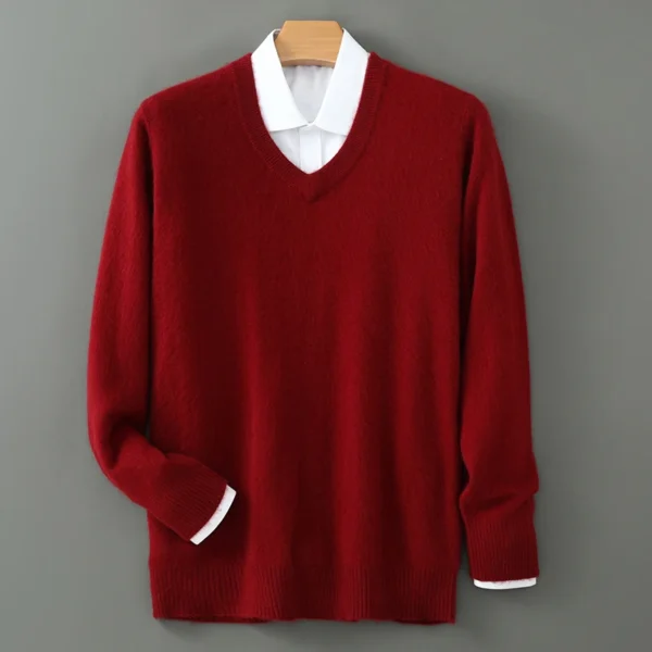 Suéter con cuello en V suéter de cachemira de visón para hombre prendas de punto sólidas informales ropa holgada de talla grande para hombre marca de alta gama - Imagen 11