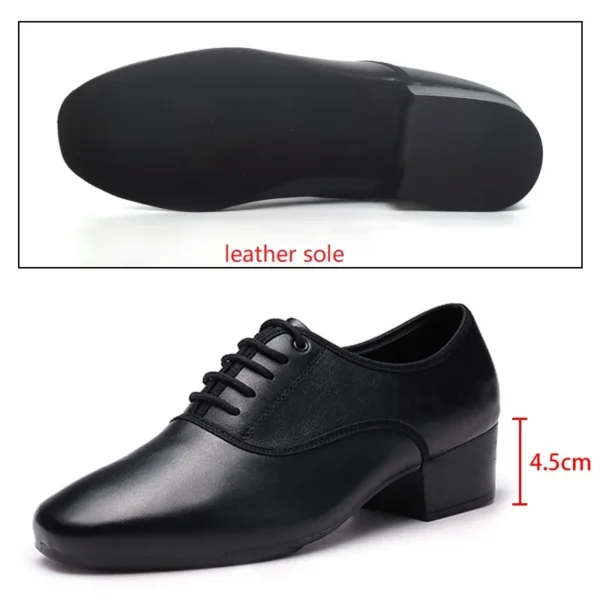 Zapatos de baile de cuero para hombre, zapatos cuadrados deportivos para hombre, zapatos de baile latino suaves para adultos, zapatillas de deporte masculinas de vals modernas con aumento - Imagen 6