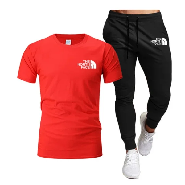 Pantalones de chándal largos ropa de calle conjuntos de 2 piezas ropa de hombre Verano 2025 hombres Tops 100% moda algodón manga corta - Imagen 9