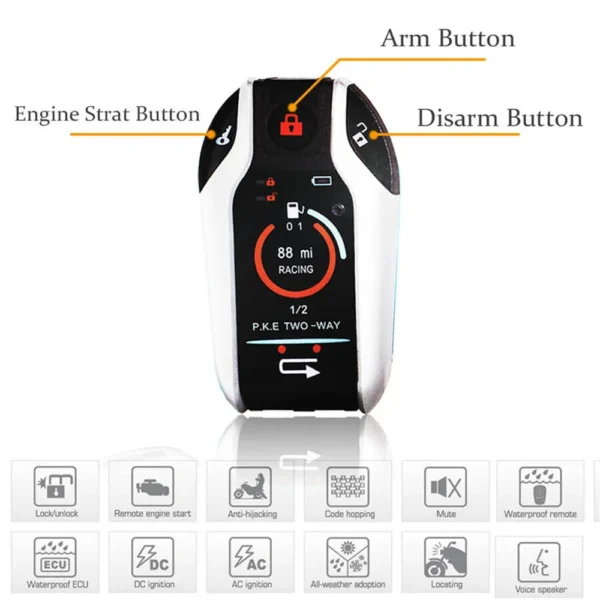 Sistema de alarma de seguridad antirrobo para motocicleta bidireccional, alarma de vibración antirrobo para patinete, arranque remoto del motor, bloqueo automático de 5 metros - Imagen 2