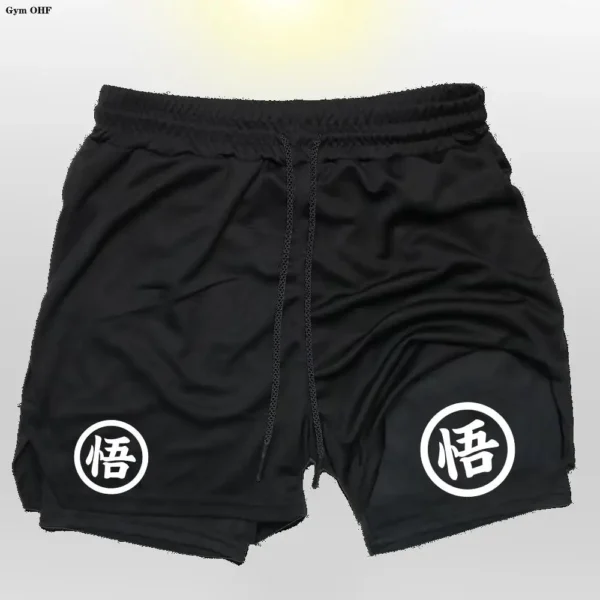 Pantalones cortos para correr hombres Fitness entrenamiento de gimnasia 2 en 1 pantalones cortos deportivos entrenamiento de secado rápido correr pantalones cortos de doble cubierta - Imagen 2