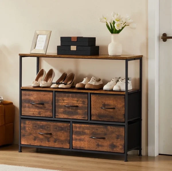 Armario para zapatos con 5 cajones de tela, almacenamiento de juguetes, soporte para TV, Zapatero multicapa, mueble para el hogar que ahorra espacio