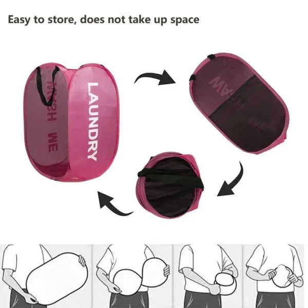Cesta de lavandería sencilla y plegable duradera, organizador de almacenamiento de juguetes y ropa lavable grande, accesorios de baño transpirables de malla de moda - Imagen 5