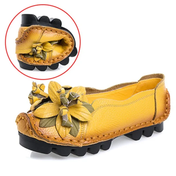 Zapatos planos de cuero genuino para mujer, mocasines antideslizantes con flores, mocasines Retro de talla grande 41 42 - Imagen 7