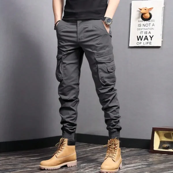 Pantalones cónicos de ropa de trabajo con bolsillos laterales informales, pantalones cargo para hombre para primavera y otoño al aire libre - Imagen 12