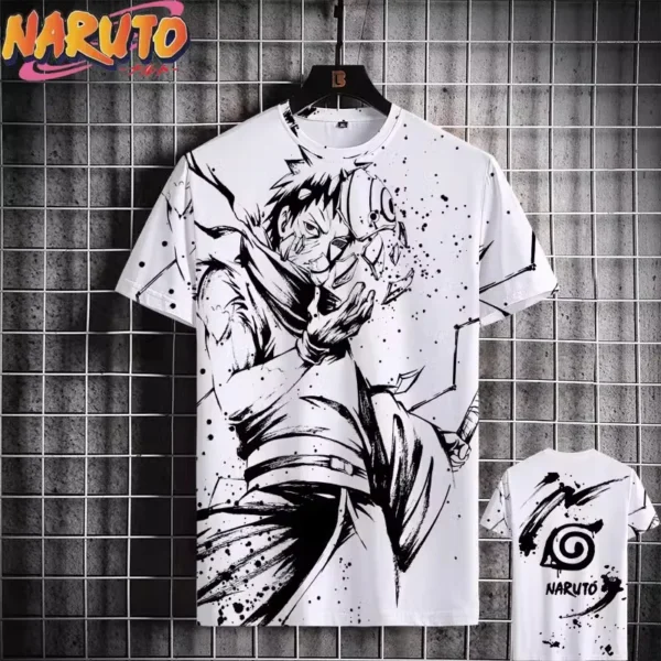 Camiseta MINISO Naruto para hombre, camisetas de manga corta informales con estampado 3D de Anime japonés, ropa de calle de gran tamaño, camisetas de dibujos animados a la moda - Imagen 2