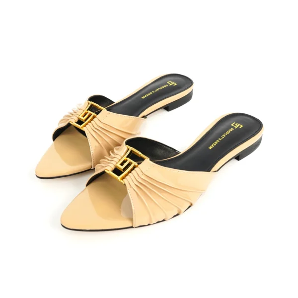 Zapatillas antideslizantes puntiagudas a la moda para mujer, zapatillas de marca de lujo para exteriores con parte inferior plana de cuero, talla grande 34-44 - Imagen 22