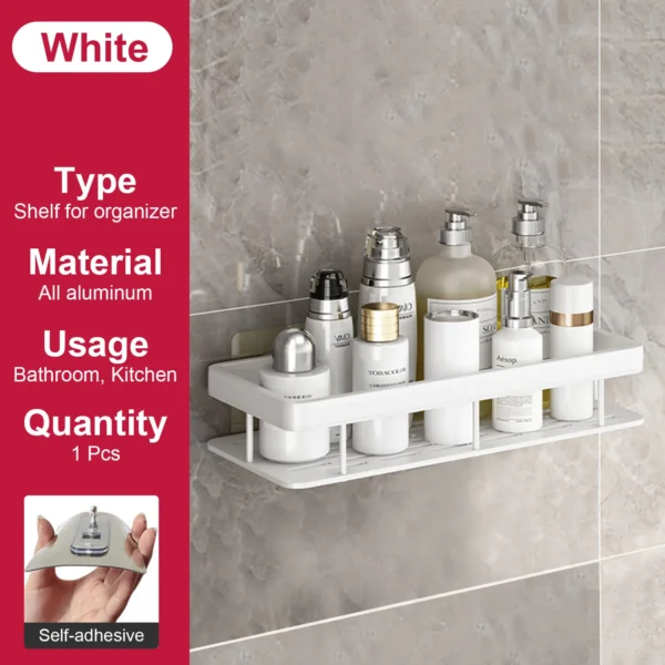 Estante de baño sin taladro, botella de champú montada en la pared, estante esquinero para ducha, estante de almacenamiento para inodoro, accesorios de aluminio para baño y cocina - Imagen 29