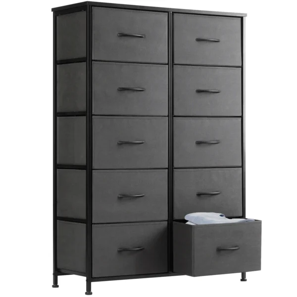 Mesita de noche JHK para dormitorio con 10 cajones de tela, armario con marco de acero para almacenamiento, mueble para sala de estar - Imagen 7